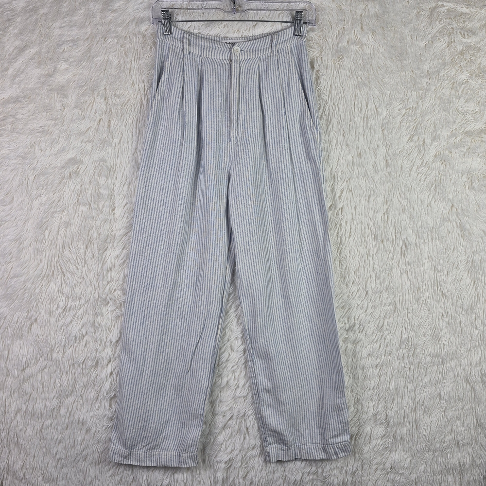 Reformation Womens Sz 0 Pinstripe 100% Linen Wide Leg Pants Resort Beachy Pleat